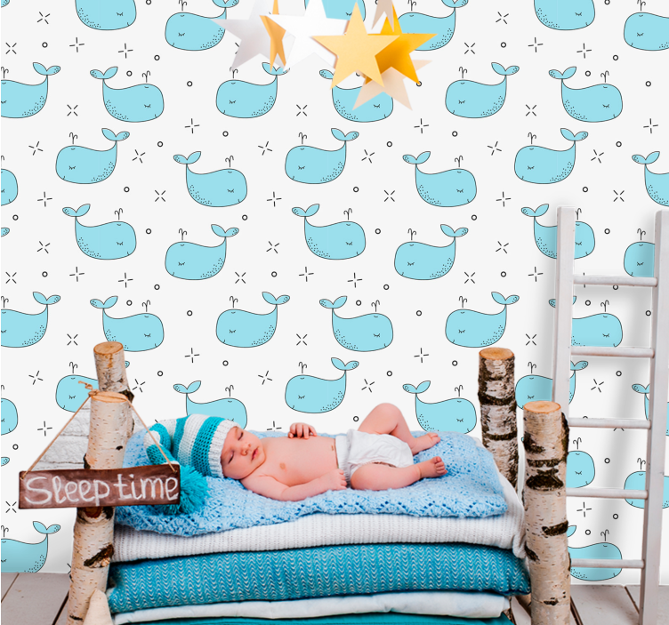 Blauwe baby walvissen behang kinderkamer - TenStickers