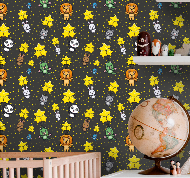 Babydieren en sterren babykamer behang - TenStickers