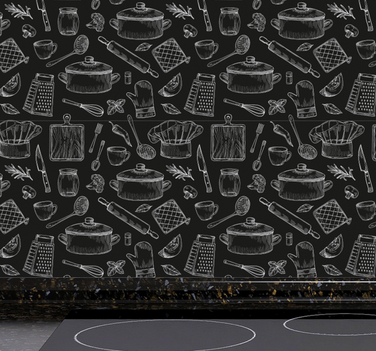 Schetsen van keukengerei keuken behang - TenStickers