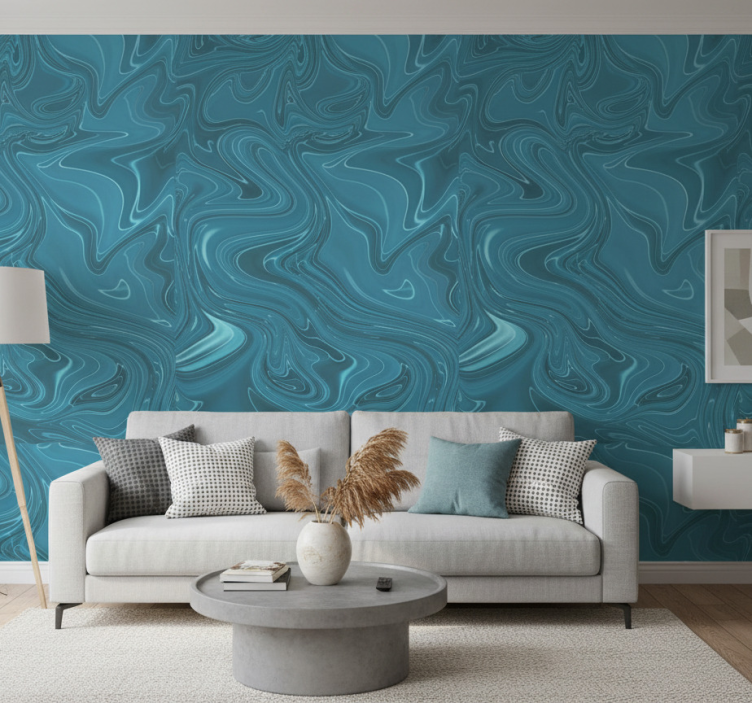 Woonkamer behang abstract grijs en turquoise cement - TenStickers
