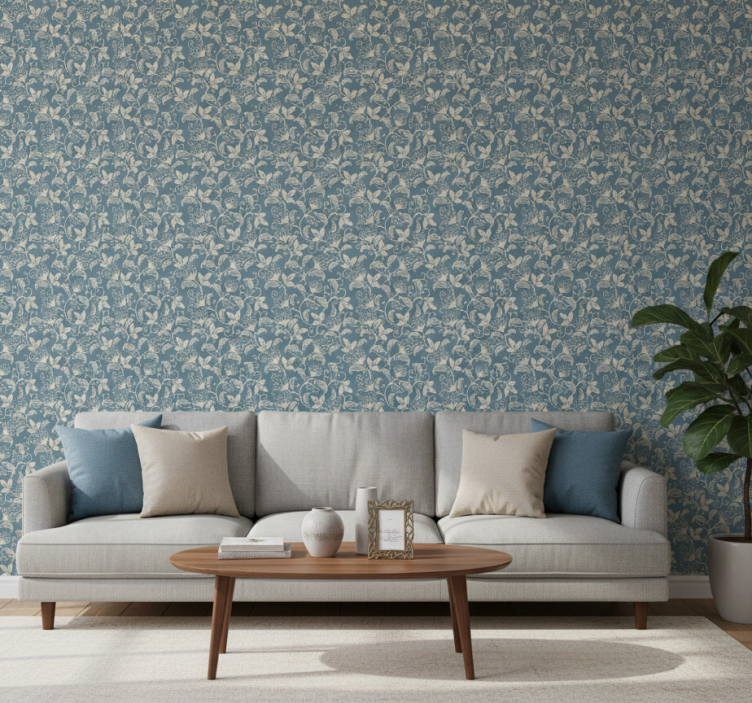 Sierlijk behang blauw en beige detailpatroon - TenStickers