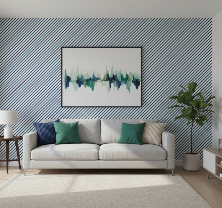 Sierlijk behang blauwe diagonale strepen - TenStickers