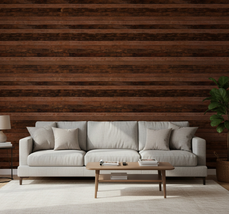 Sierlijk behang met bruine horizontale planken - TenStickers