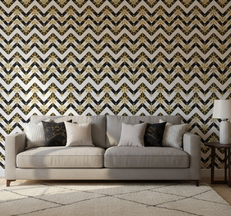 Sierlijk behang met chevron bloemenpatroon - TenStickers