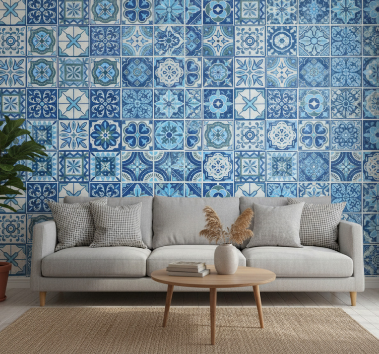 Tegels behang talavera blauw patroon - TenStickers