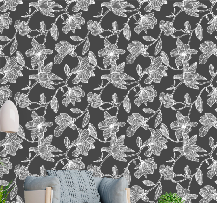 Bruine bloesemcompositie behang bloemen - TenStickers