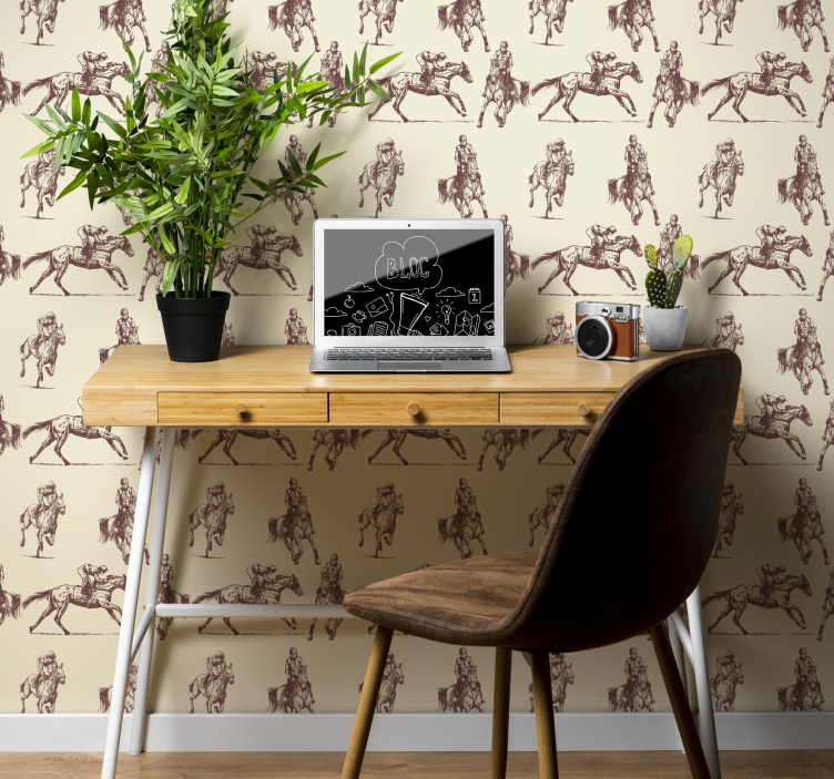 Behang slaapkamer Beige en bruin paardenpatroon - TenStickers