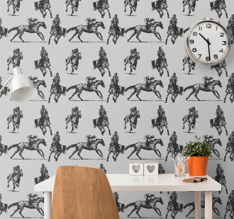 Behang slaapkamer Grijze racepaarden - TenStickers