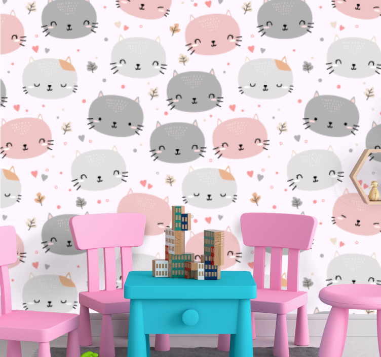 Behang slaapkamer Schattige grijze en roze kittens - TenStickers