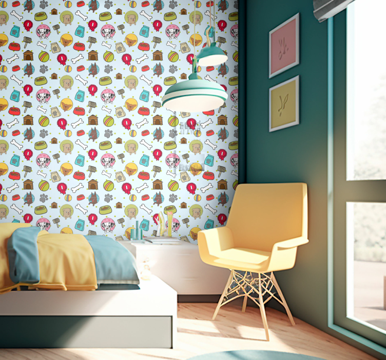 Behang slaapkamer Schattige hond puppy symbolen - TenStickers