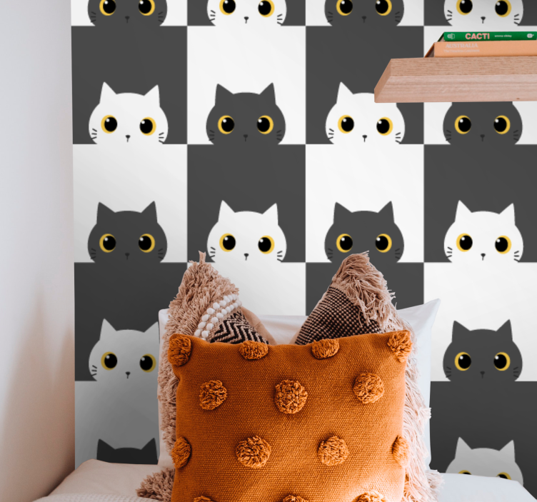 Behang slaapkamer Zwart-witte katten op film - TenStickers