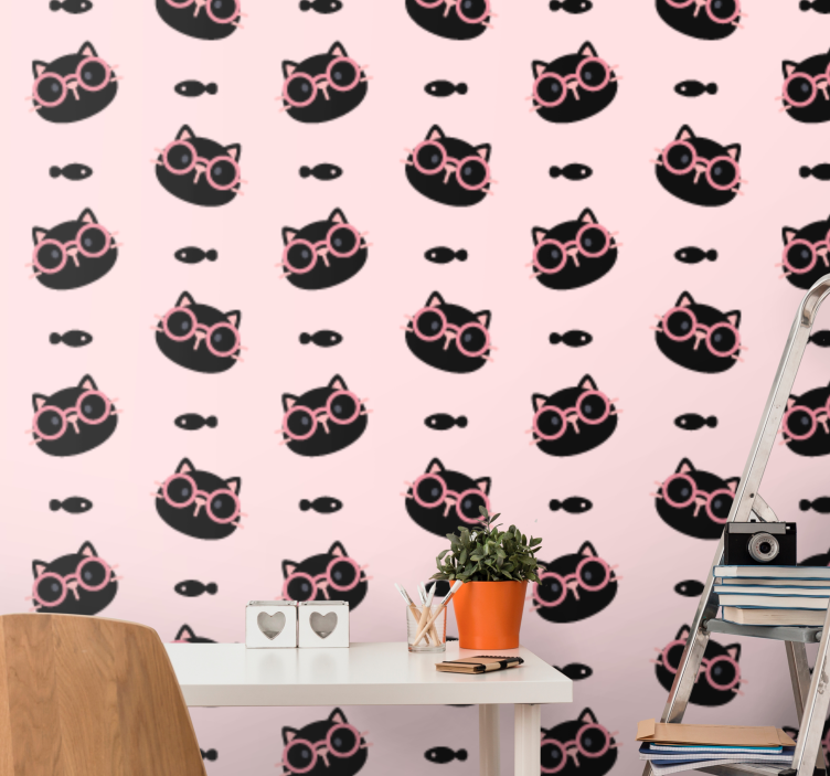 Behang slaapkamer Zwarte katten met roze bril - TenStickers