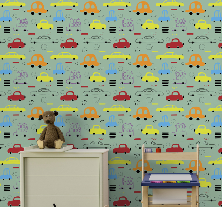 Speelgoedauto patroon behang kinderkamer - TenStickers
