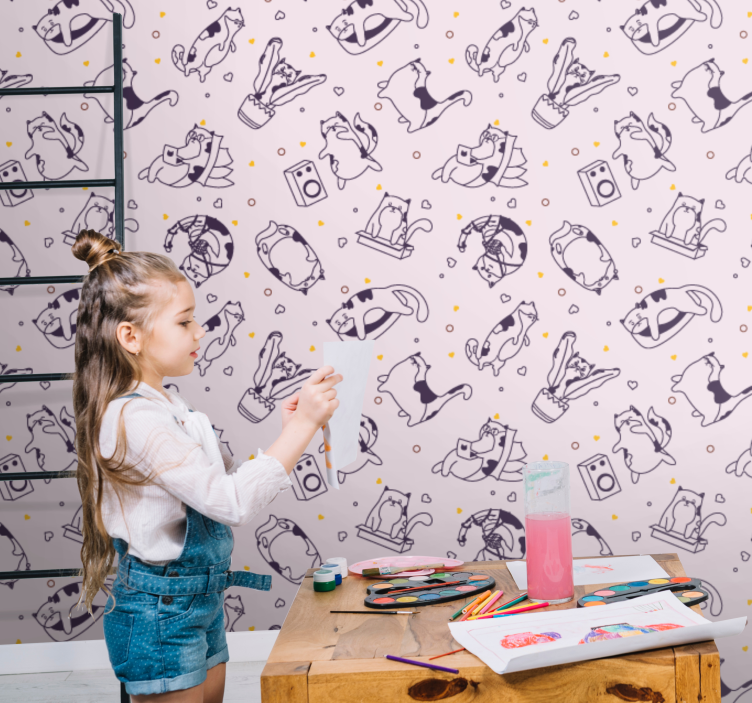 Speelse lijntekeningen babykamer behang - TenStickers