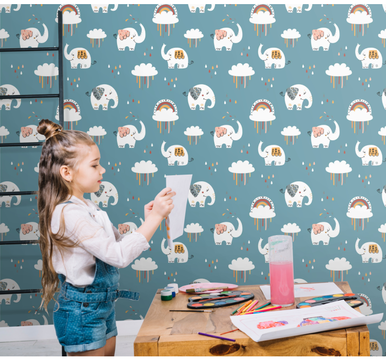 Speelse olifantenparade olifanten behang - TenStickers