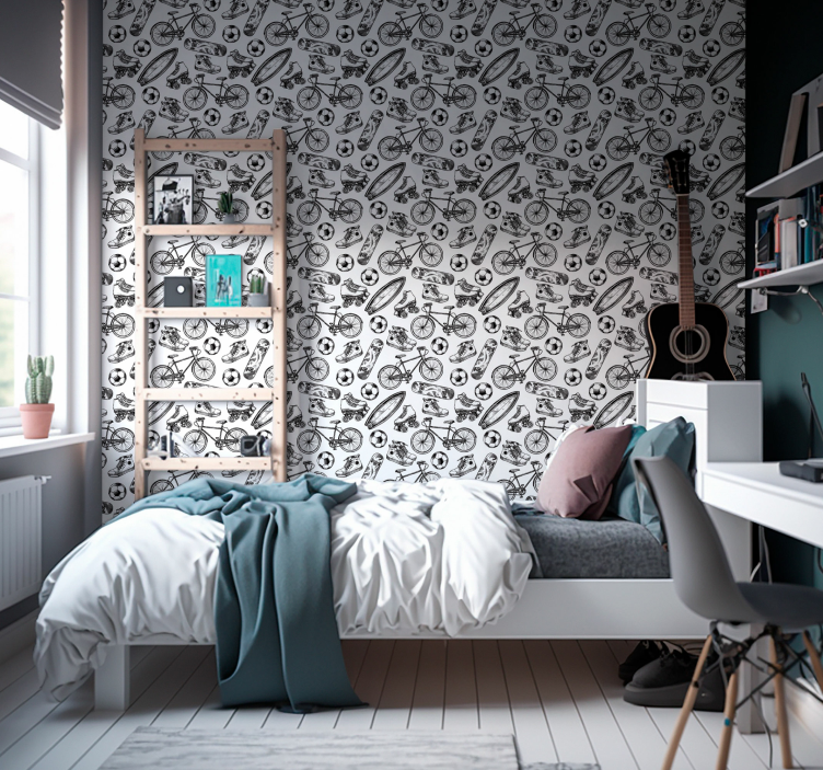 Sportspullen Vintage behang tienerkamer - TenStickers