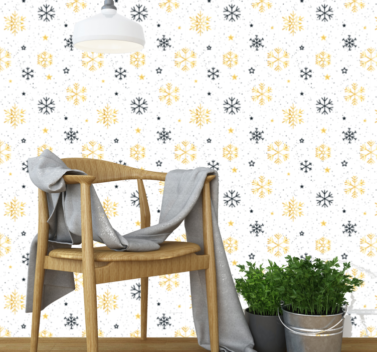 Sterrenpatroon met sneeuwvlokken behang kerst - TenStickers