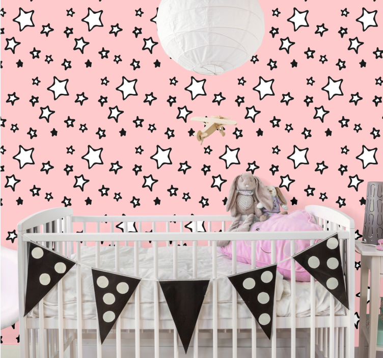 Roze sterren ontwerp babykamer behang - TenStickers