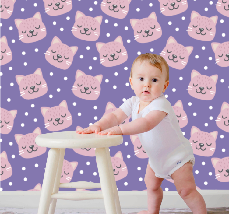 Stippen kattenpatroon babykamer behang - TenStickers