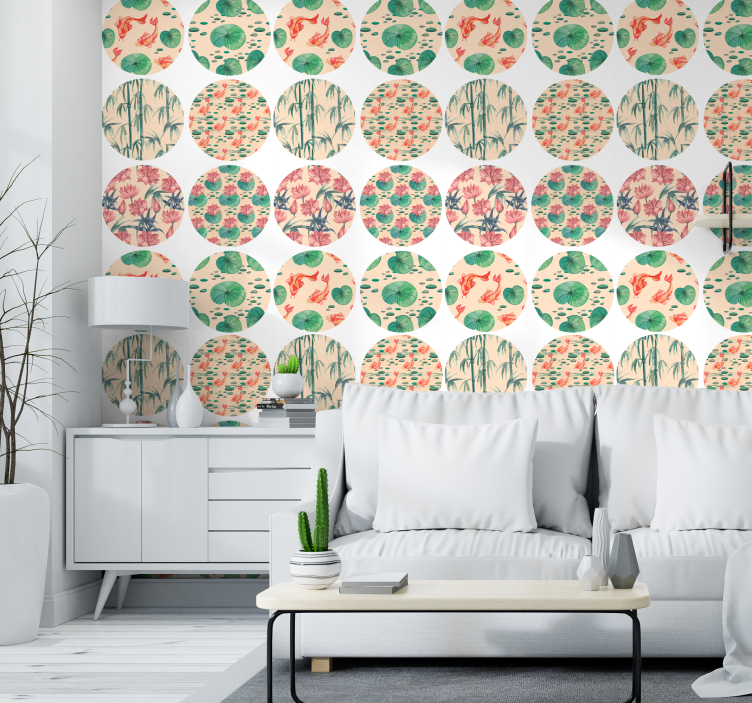 Streepjes behang rood en blauw bloemen patroon - TenStickers