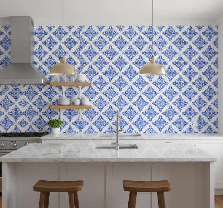 Tegels behang patroon blauw - TenStickers