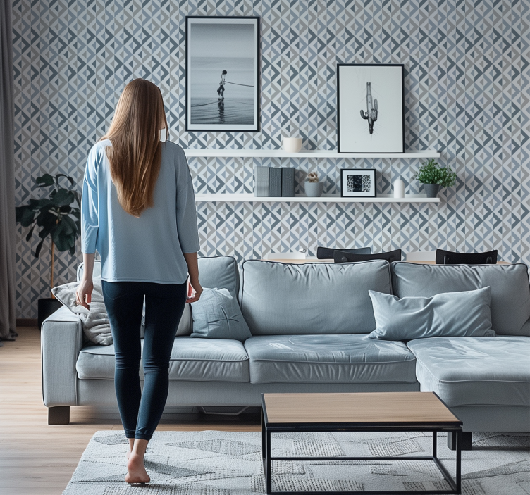 Textieleffect geometrisch behang - TenStickers