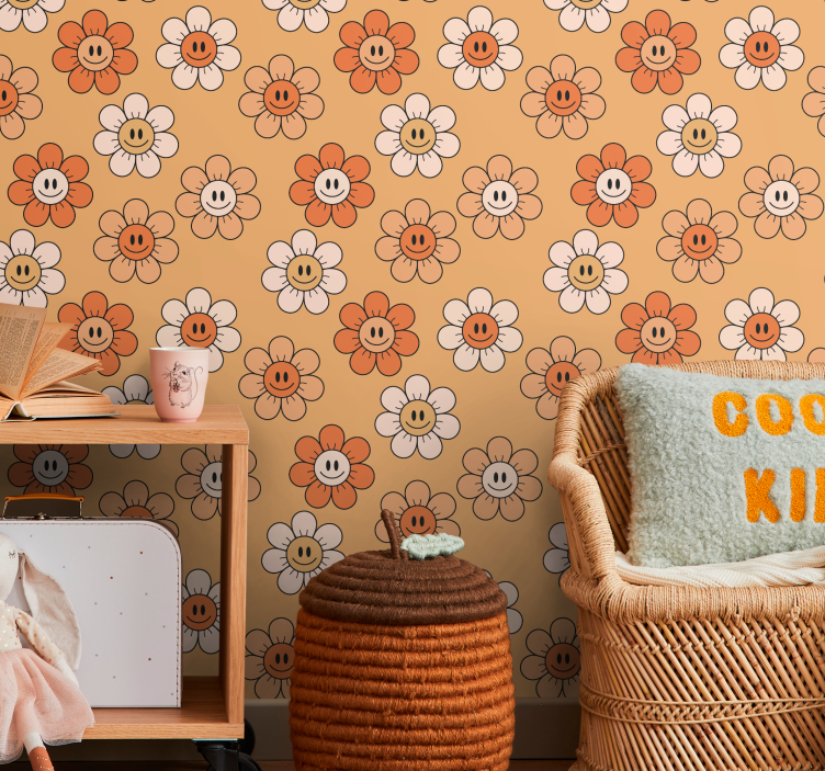 Behang tienerkamer Oranje tinten smileygezichten - TenStickers