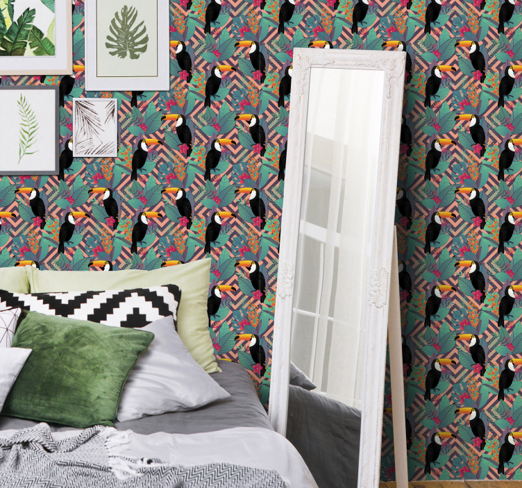 Toekans tussen bladeren dieren behang - TenStickers