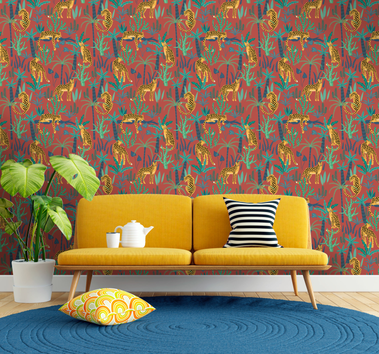 Tropisch jungle ontwerp met luipaarden behang - TenStickers
