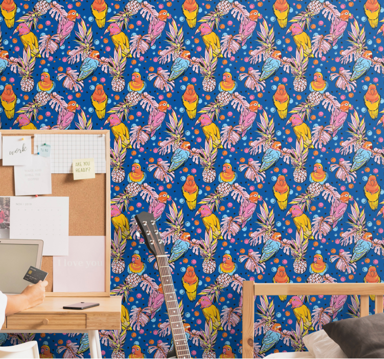 Tropische papegaaienoase behang papegaai - TenStickers