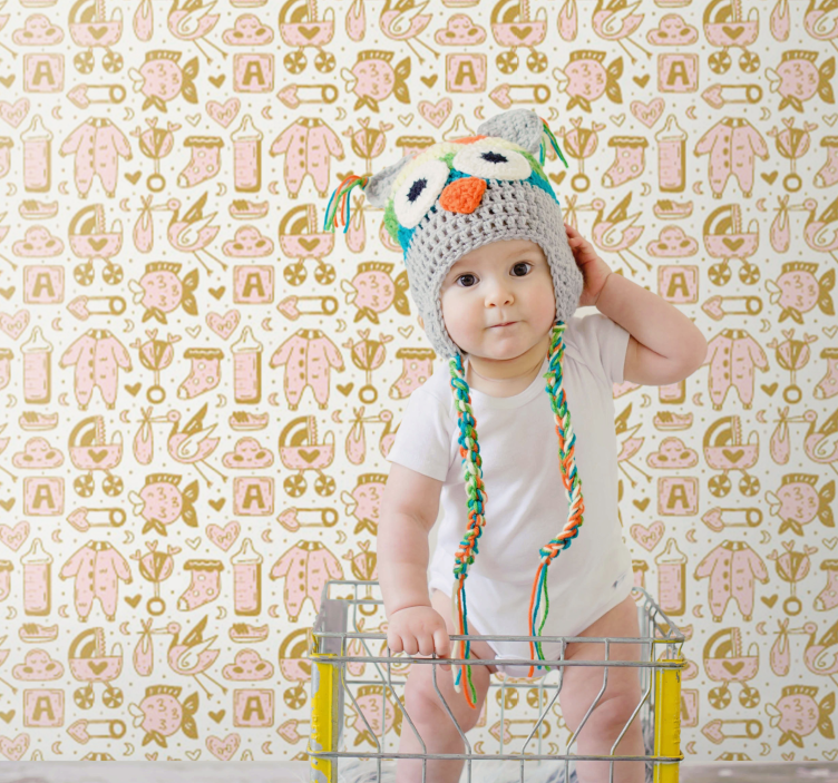Uil gebreide muts babykamer behang - TenStickers