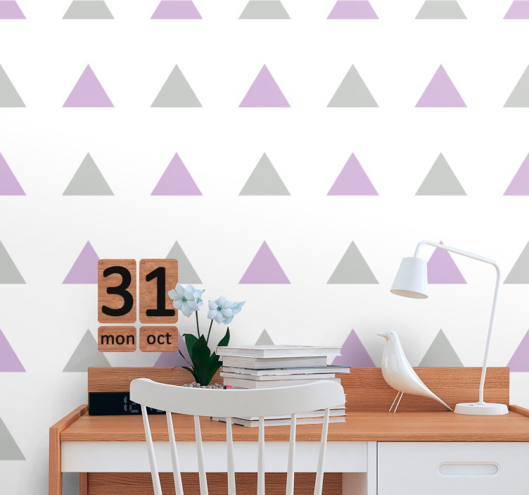 Vierkantjes behang Grijze en paarse driehoeken - TenStickers