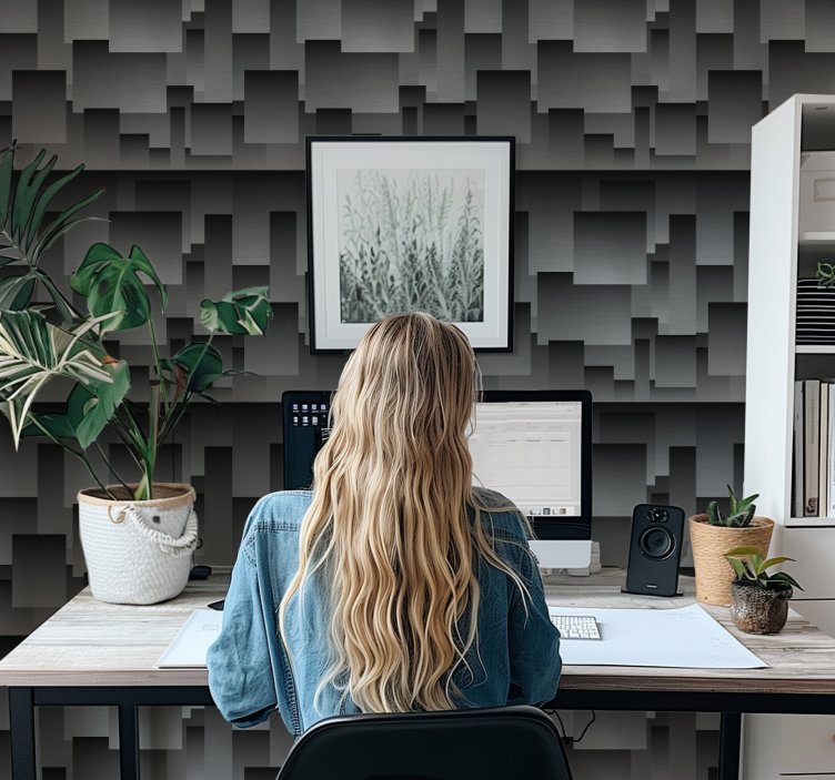 Vierkanten ontwerp behang zwart - TenStickers