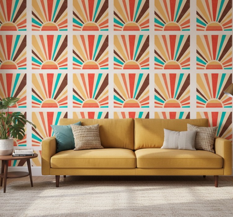 Vintage behang abstract vintage zonsondergang - TenStickers