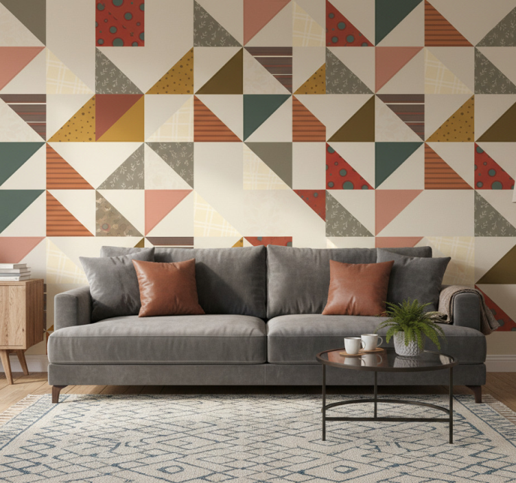 Vintage behang patchwork geometrisch driehoekpatroon - TenStickers