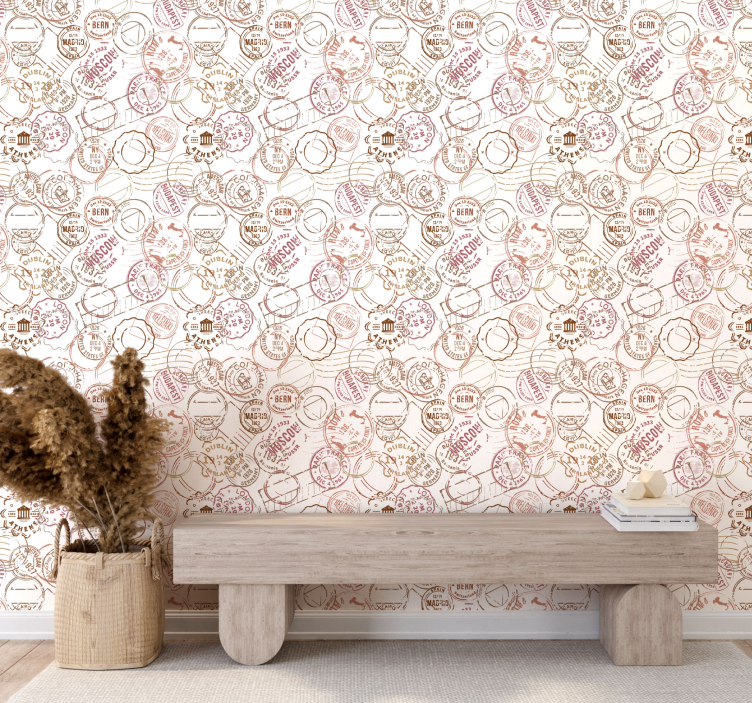 Vintage postzegels behang landen en steden - TenStickers