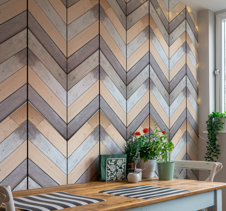 Visgraatpatroon van hout geometrisch behang - TenStickers