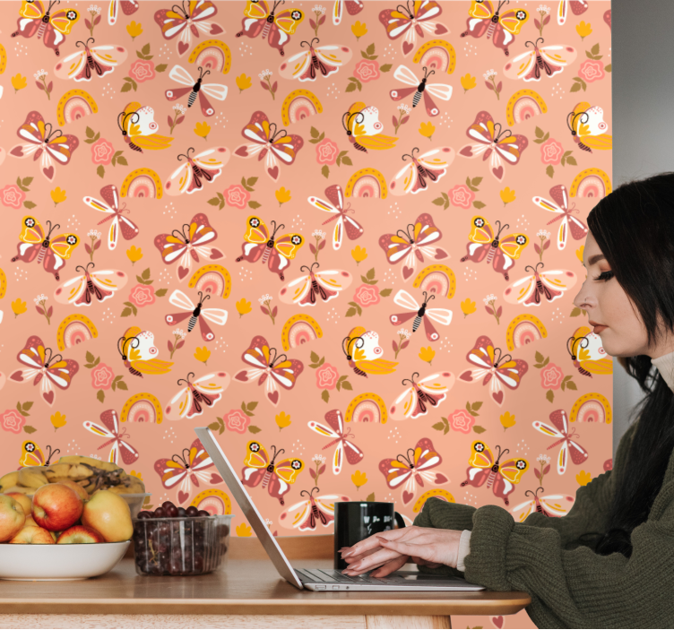 Vlinderflora patroon vlinders behang - TenStickers