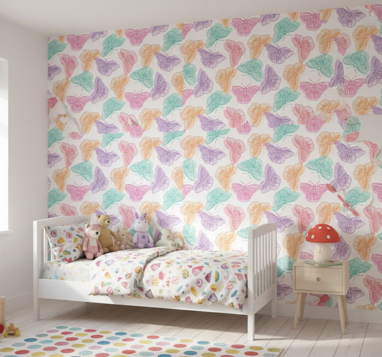 Vlinders behang kleurrijke silhouetten - TenStickers