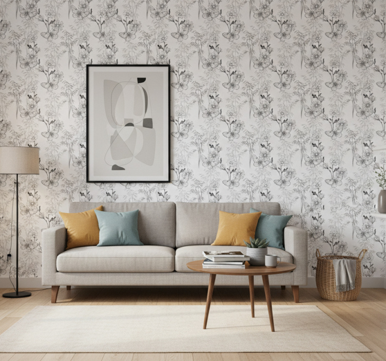 Vlinders behang zwart bloemenpatroon - TenStickers