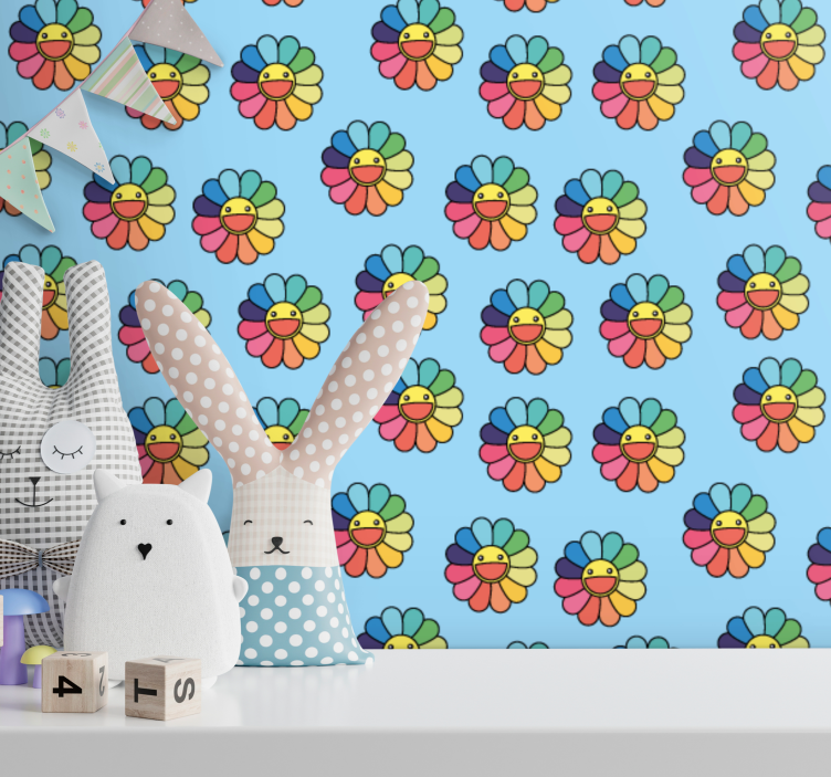 Vrolijk bloemenpatroon babykamer behang - TenStickers