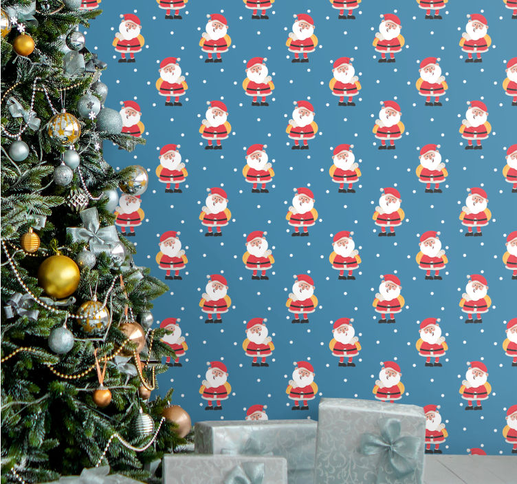 Vrolijke kerstman patronen behang kerst - TenStickers