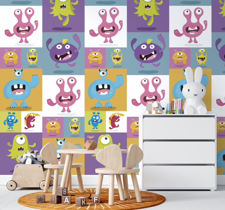 Vrolijke monsterpatronen babykamer behang - TenStickers