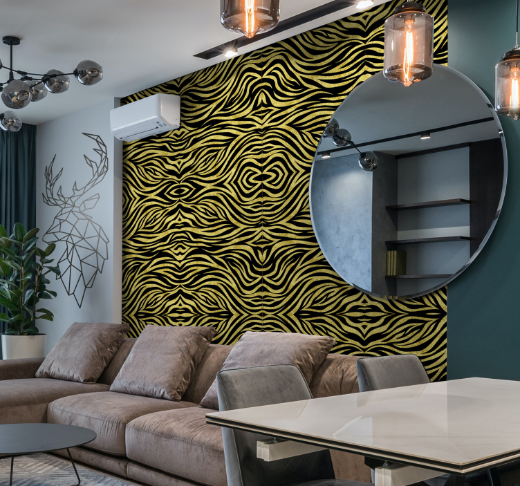 Vliesbehang voor de eetkamer Gouden zebrapatroon zebra - TenStickers