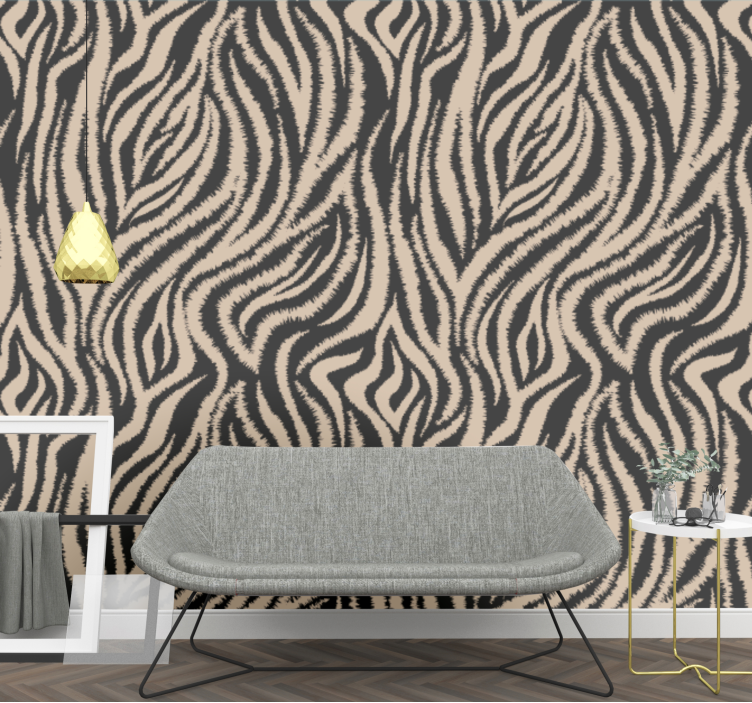 Woonkamer behang met beige zebrapatroon - TenStickers