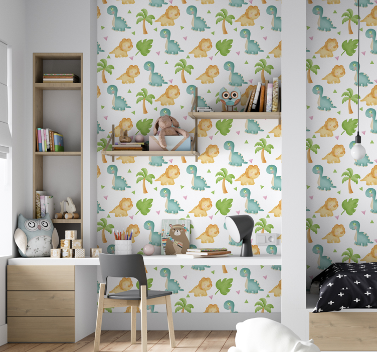 Waterverf ontwerp dinosaurussen behang - TenStickers