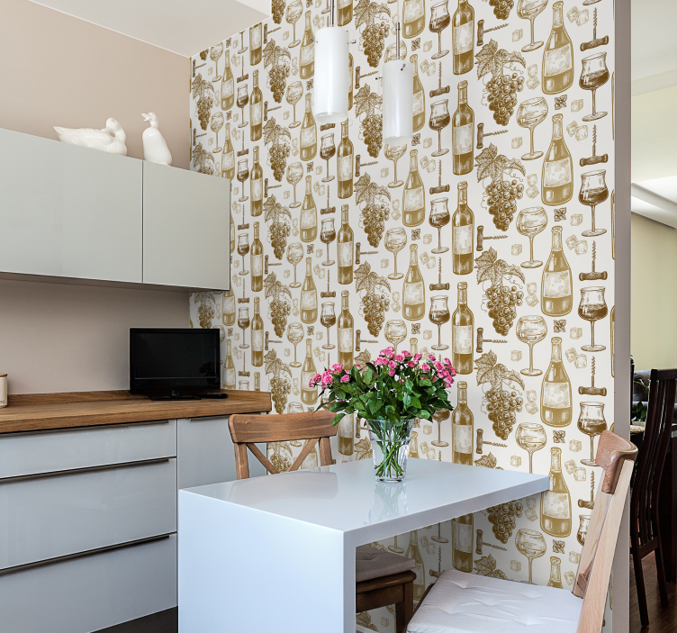 Wijnfles kunst keuken behang - TenStickers