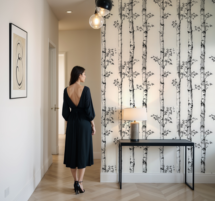 Wintergrote bomen behang hal - TenStickers