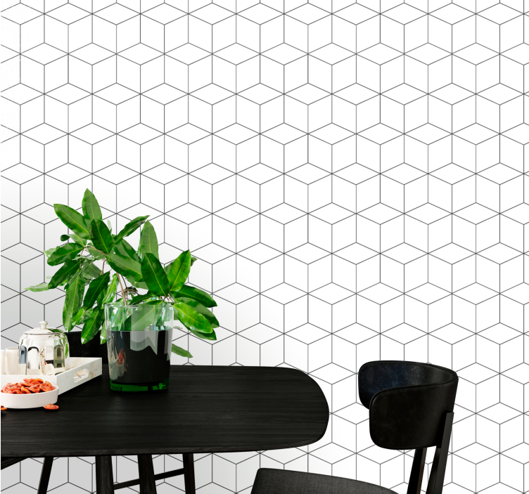 Wit hexagonaal motief geometrisch behang - TenStickers