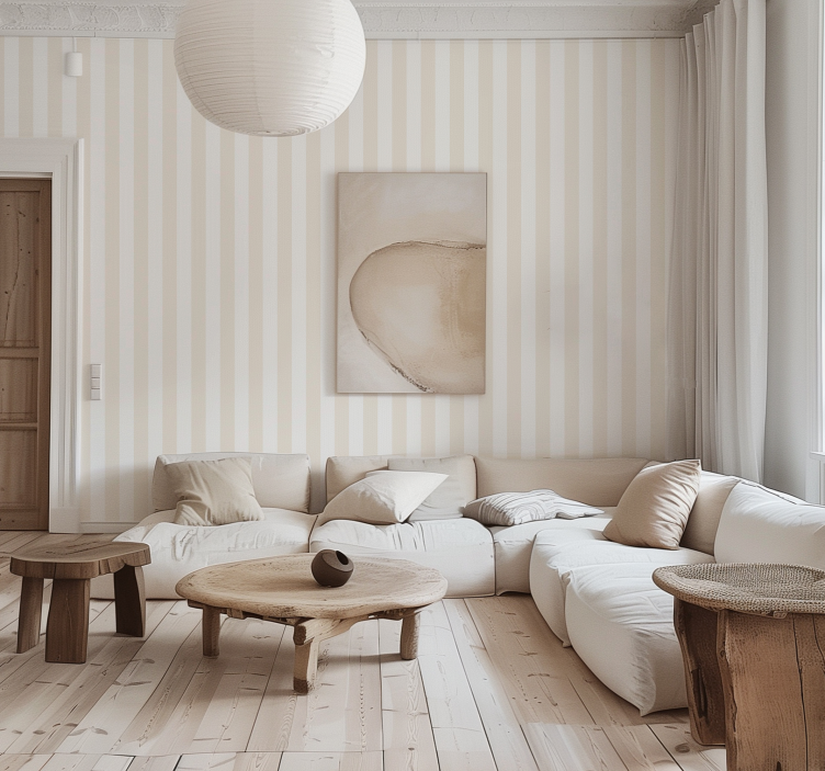 Witte en beige kleuren behang verticale strepen - TenStickers